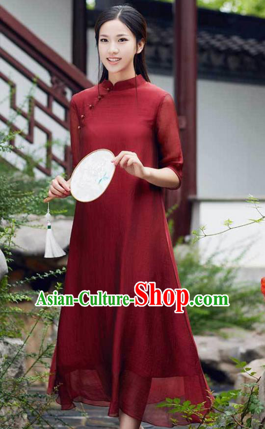 Traditional Chinese National Costume Hanfu Slant Opening Red Qipao Dress, China Tang Suit Cheongsam for Women