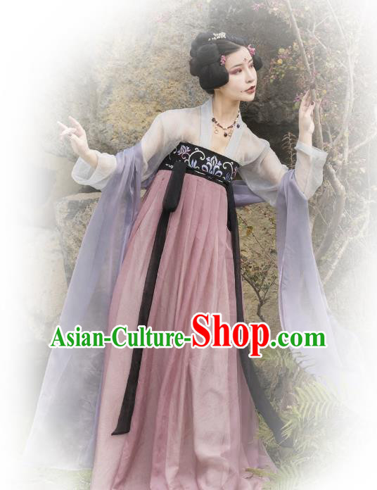 Traditional Chinese Ancient Palace Lady Fairy Costume, China Tang Dynasty Princess Embroidered Dance Clothing for Women