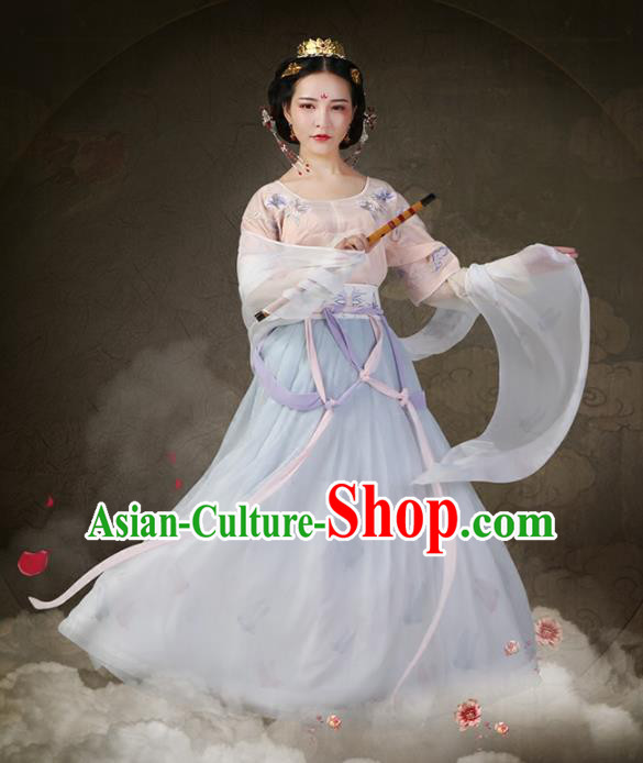 Traditional Chinese Ancient Princess Costume, China Tang Dynasty Palace Lady Embroidered Dress Clothing for Women