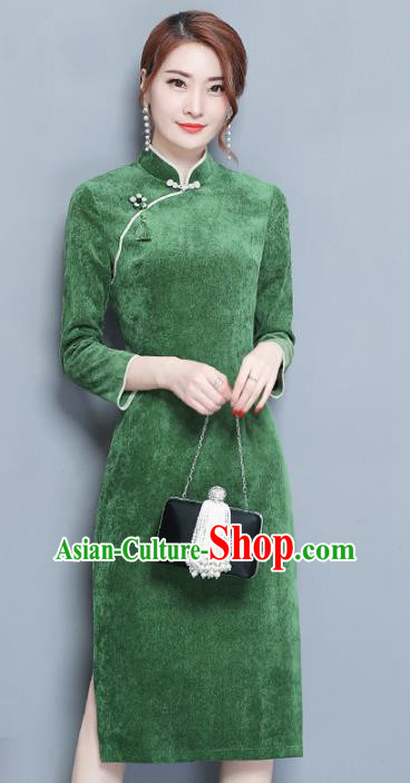 Traditional Chinese National Costume Hanfu Green Qipao Dress, China Tang Suit Cheongsam for Women