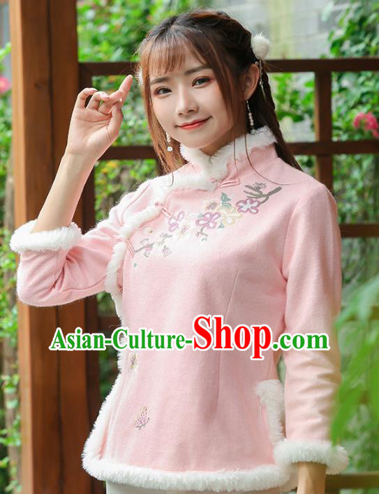 Traditional Chinese National Costume Hanfu Plated Buttons Pink Blouse, China Tang Suit Upper Outer Garment Shirt for Women