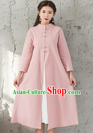 Traditional Chinese National Costume Hanfu Pink Dust Coat, China Tang Suit Outer Garment Coat for Women