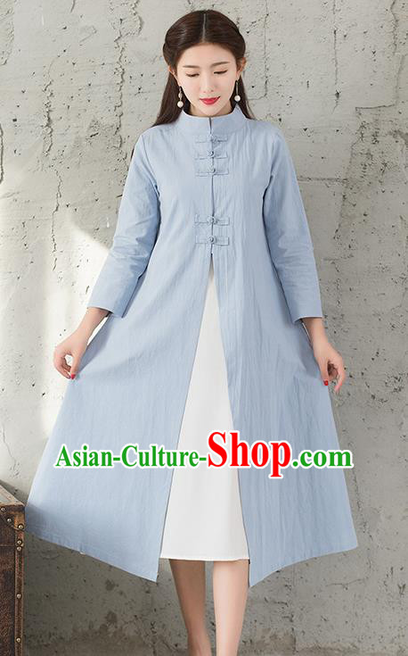 Traditional Chinese National Costume Hanfu Blue Dust Coat, China Tang Suit Outer Garment Coat for Women