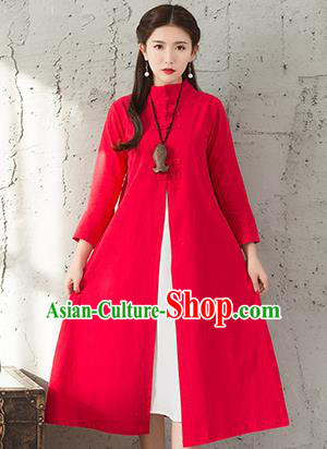 Traditional Chinese National Costume Hanfu Red Dust Coat, China Tang Suit Outer Garment Coat for Women