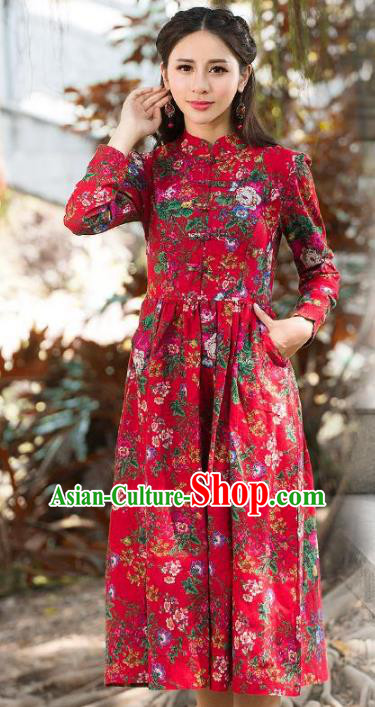 Traditional Chinese National Costume Hanfu Red Qipao, China Tang Suit Cheongsam Dress for Women