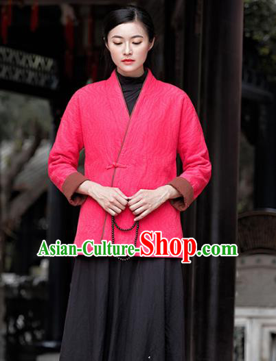 Traditional Chinese National Costume Hanfu Slant Opening Pink Blouse, China Tang Suit Cheongsam Upper Outer Garment Shirt for Women