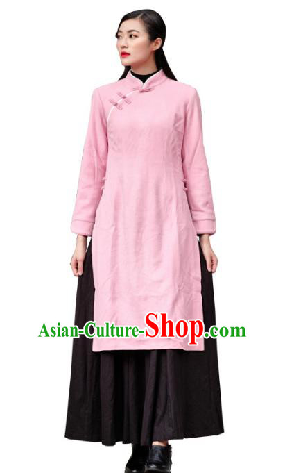 Traditional Chinese National Costume Hanfu Pink Qipao Dress, China Tang Suit Cheongsam for Women