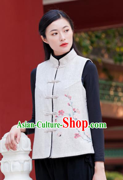 Traditional Chinese National Costume Hanfu Printing Wintersweet Vests, China Tang Suit Waistcoat for Women