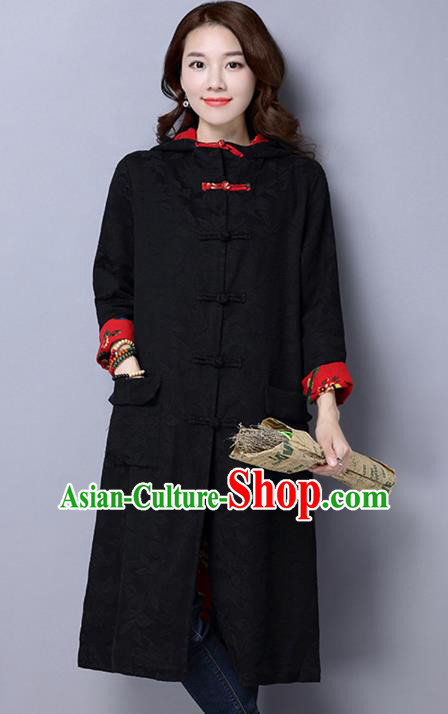 Traditional Chinese National Costume Hanfu Black Dust Coat, China Tang Suit Outer Garment Coat for Women