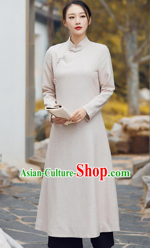 Traditional Chinese National Costume Hanfu Beige Qipao, China Tang Suit Cheongsam Dress for Women