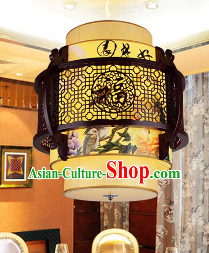 Traditional Chinese Handmade Sheepskin Lantern Classical Wood Carving Palace Lantern China Ceiling Palace Lamp