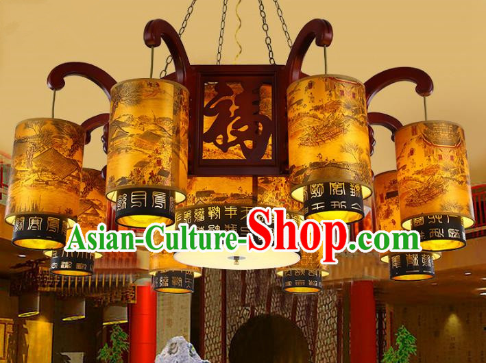 Traditional Chinese Handmade Sheepskin Lantern Classical Wood Carving Palace Lantern China Ceiling Palace Lamp