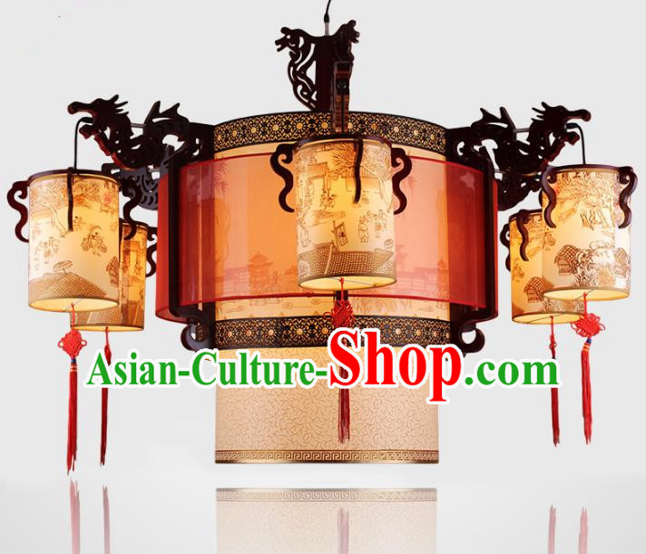 Traditional Chinese Handmade Dragons Head Lantern Classical Wood Carving Palace Lantern China Ceiling Palace Lamp