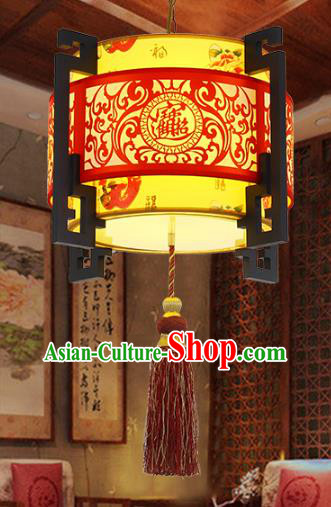 Traditional Chinese Handmade Sheepskin Lantern Classical Wood Carving Palace Lantern China Ceiling Palace Lamp