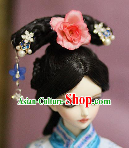 Traditional Handmade Chinese Ancient Qing Dynasty Manchu Princess Hair Accessories Palace Lady Wig for Women