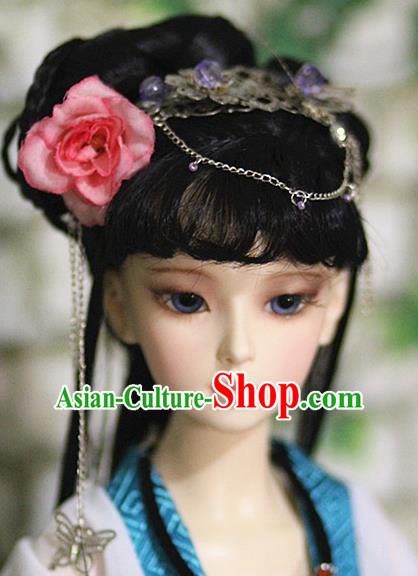 Traditional Handmade Chinese Ancient Ming Dynasty Young Lady Wig Sheath Princess Wig for Women