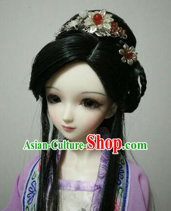 Traditional Handmade Chinese Ancient Tang Dynasty Royal Princess Wig Sheath Wiggery for Women