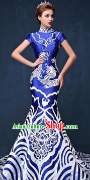 Chinese Style Wedding Catwalks Costume Wedding Bride Full Dress Compere Cheongsam for Women