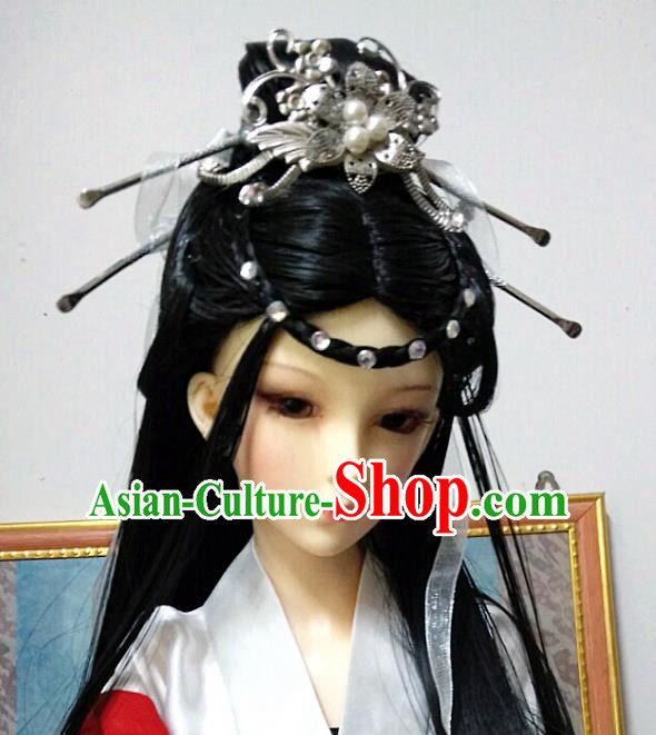 Traditional Handmade Chinese Tang Dynasty Imperial Consort Hair Accessories Hairpins and Wig for Women