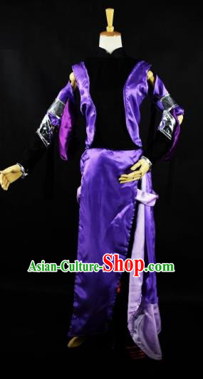 Traditional Chinese Ancient Cosplay Swordsman Purple Clothing for Women