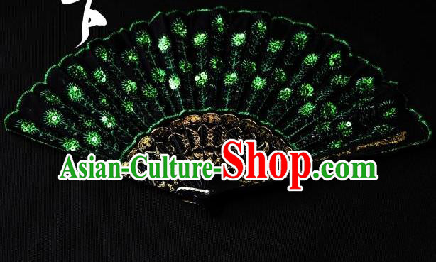 Traditional Handmade Chinese Palace Fans Embroidered Green Fans for Women