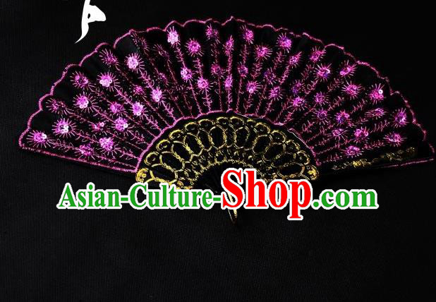 Traditional Handmade Chinese Palace Fans Embroidered Purple Fans for Women