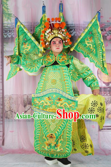 Chinese Beijing Opera Takefu Costume Green Embroidered Robe, China Peking Opera General Embroidery Gwanbok Clothing