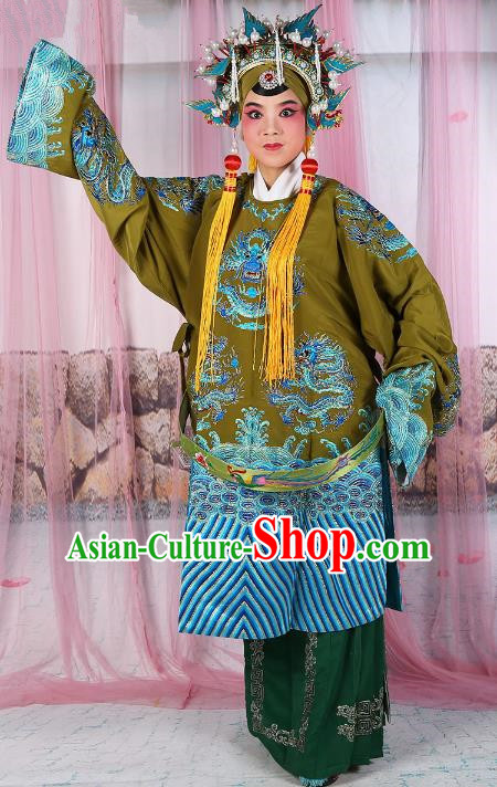 Chinese Beijing Opera Old Women Costume Green Embroidered Robe, China Peking Opera Pantaloon Embroidery Clothing