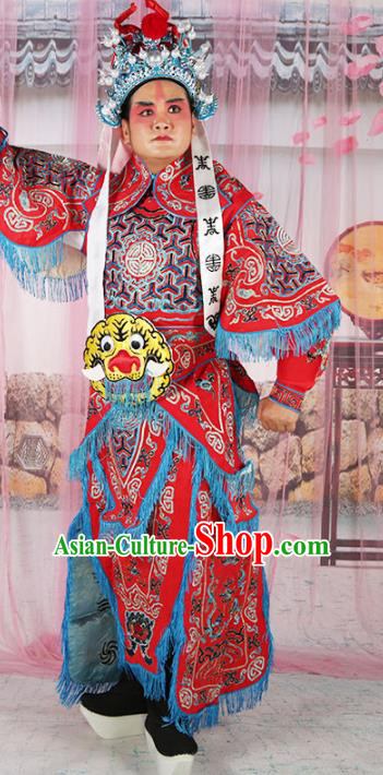 Chinese Beijing Opera Takefu Costume Red Embroidered Robe, China Peking Opera Imperial Bodyguard Embroidery Gwanbok Clothing