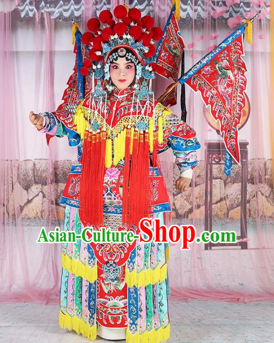 Chinese Beijing Opera Female General Costume Embroidered Robe, China Peking Opera Blues Embroidery Gwanbok Clothing