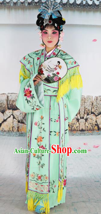 Chinese Beijing Opera Nobility Lady Princess Embroidered Green Costume, China Peking Opera Actress Embroidery Clothing