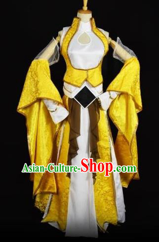 Traditional Chinese Ancient Cosplay Young Lady Princess Costume Swordswoman Yellow Clothing