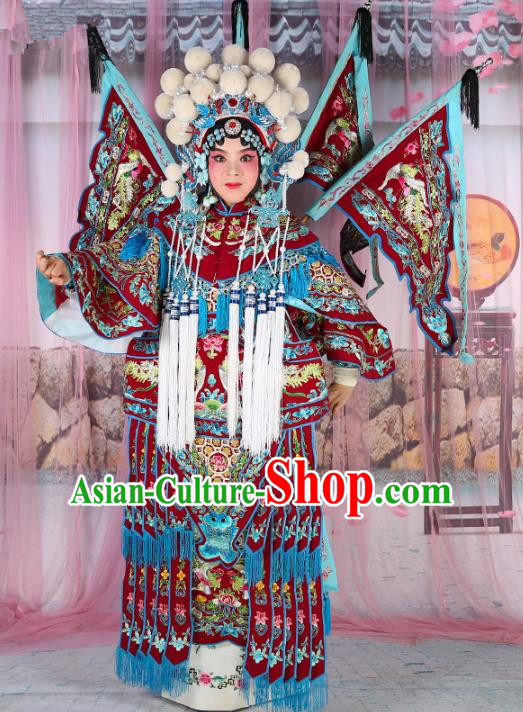 Chinese Beijing Opera Female Swordplay Wine Red Embroidered Costume, China Peking Opera Blues Embroidery Gwanbok Clothing