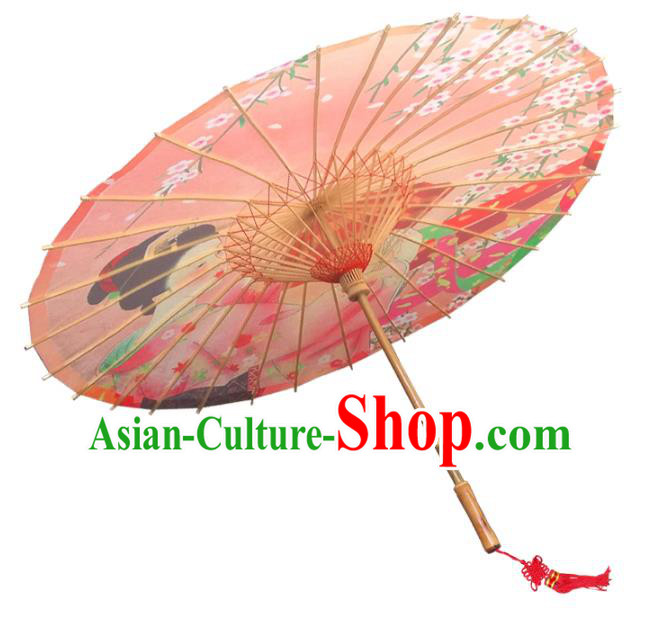 Asian China Dance Umbrella Handmade Classical Printing Oriental Cherry Oil-paper Umbrellas Stage Performance Orange Umbrella