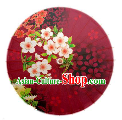 Asian China Dance Umbrella Handmade Classical Printing Flowers Oil-paper Umbrellas Stage Performance Wine Red Umbrella