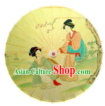 Asian China Dance Umbrella Handmade Classical Printing Yellow Oil-paper Umbrellas Stage Performance Umbrella