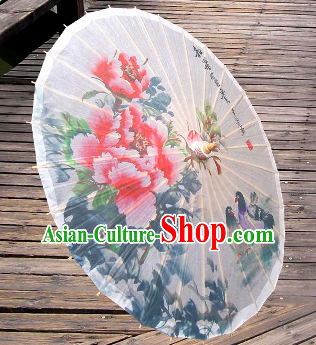 Asian China Dance Umbrella Stage Performance Umbrella Handmade Printing Peony Oil-paper Umbrellas