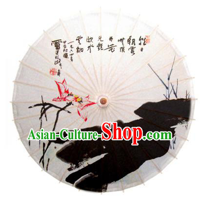 Asian China Dance Umbrella Stage Performance Umbrella Hand Ink Painting Lotus Oil-paper Umbrellas