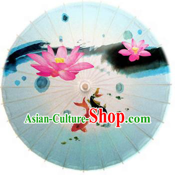 Asian China Dance Umbrella Stage Performance Umbrella Hand Ink Painting Lotus Blue Oil-paper Umbrellas