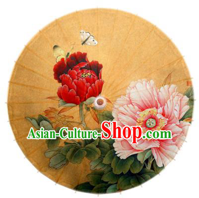 Asian China Dance Handmade Umbrella Stage Performance Umbrella Printing Peony Butterfly Yellow Oil-paper Umbrellas