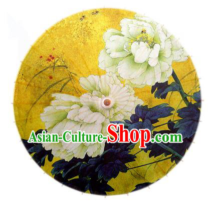 Asian China Dance Handmade Umbrella Stage Performance Umbrella Printing Peony Yellow Oil-paper Umbrellas