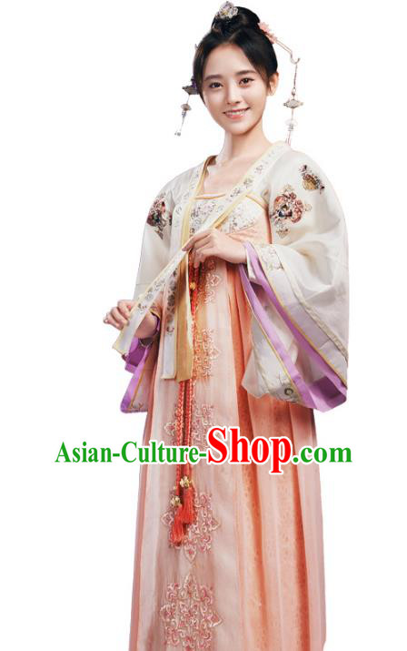 Traditional Chinese Ancient Tang Dynasty Imperial Princess Embroidered Costume and Headpiece Complete Set