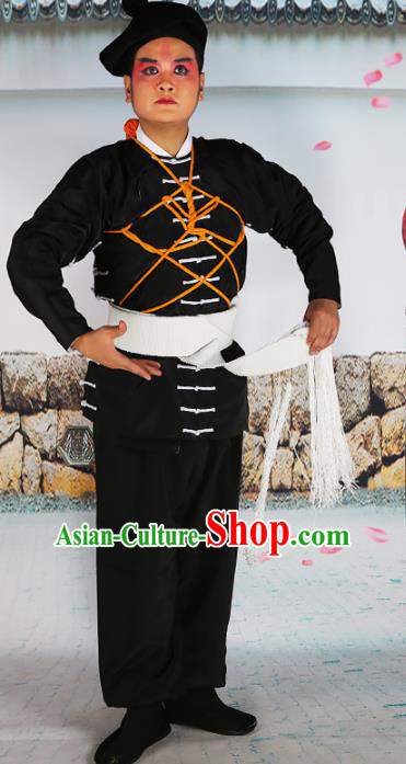 Chinese Beijing Opera Takefu Costume Black Embroidered Robe, China Peking Opera Embroidery Clothing