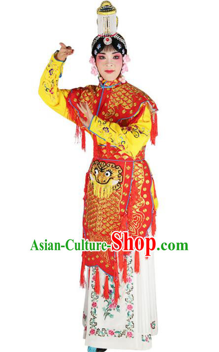 Chinese Beijing Opera Female Soldier Embroidered Red Costume, China Peking Opera Blues Embroidery Clothing