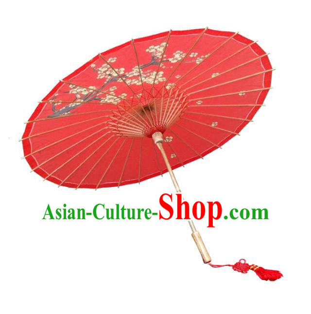 Asian China Dance Handmade Umbrella Stage Performance Props Red Umbrella Painting Plum Blossom Oil-paper Umbrellas