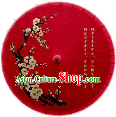 Asian China Dance Handmade Umbrella Stage Performance Props Red Umbrella Painting Plum Blossom Oil-paper Umbrellas