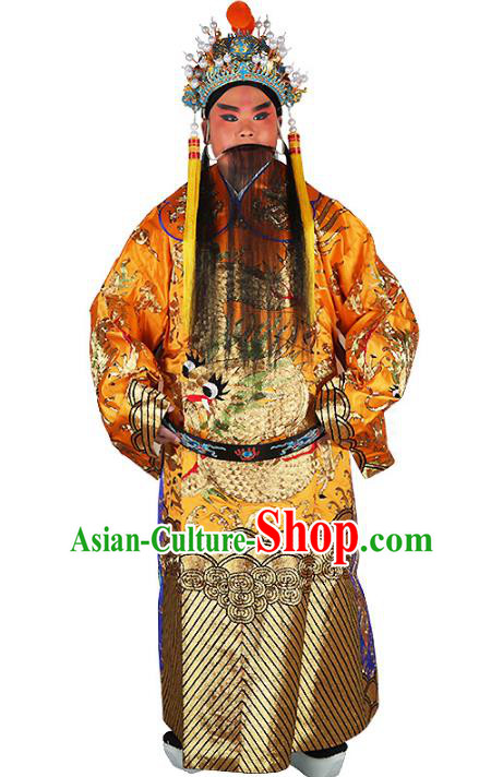 Chinese Beijing Opera Prime Minister Costume Yellow Embroidered Robe, China Peking Opera Officer Embroidery Clothing