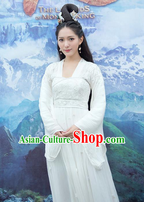 Traditional Chinese Ancient Tang Dynasty Palace Lady Princess White Dress Costume for Women