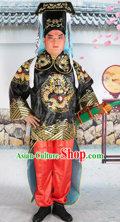 Chinese Beijing Opera Takefu Costume Black Embroidered Robe, China Peking Opera Imperial Bodyguard Embroidery Clothing