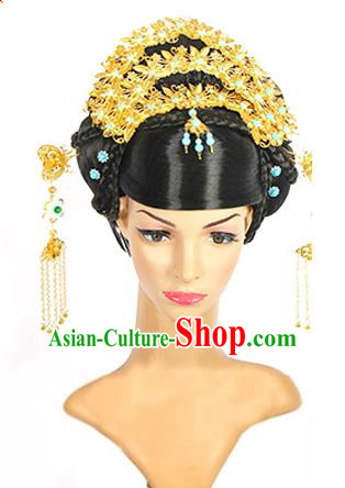 Traditional Chinese Ancient Palace Princess Hair Accessories Phoenix Coronet Hairpins and Wig for Women